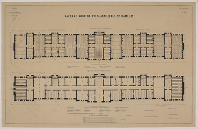 217207 Plattegronden van de 1e verdieping en de begane grond van de kazerne Damlust (Leidseweg) te Utrecht. (1e ...